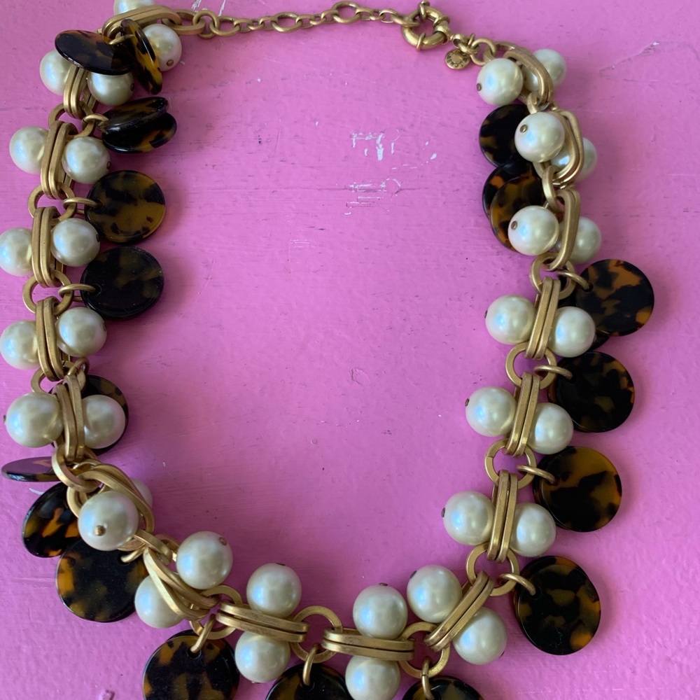 J. Crew tortoise disk and pearl necklace